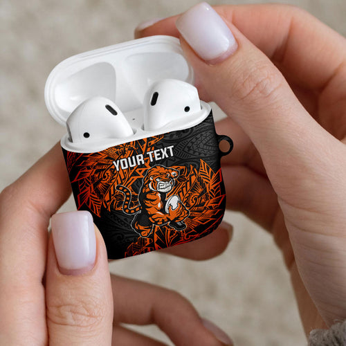 Personalized Wests Tigers Rugby AirPods Case Polynesian Tribal Tiger Warrior - Orange Black Art
