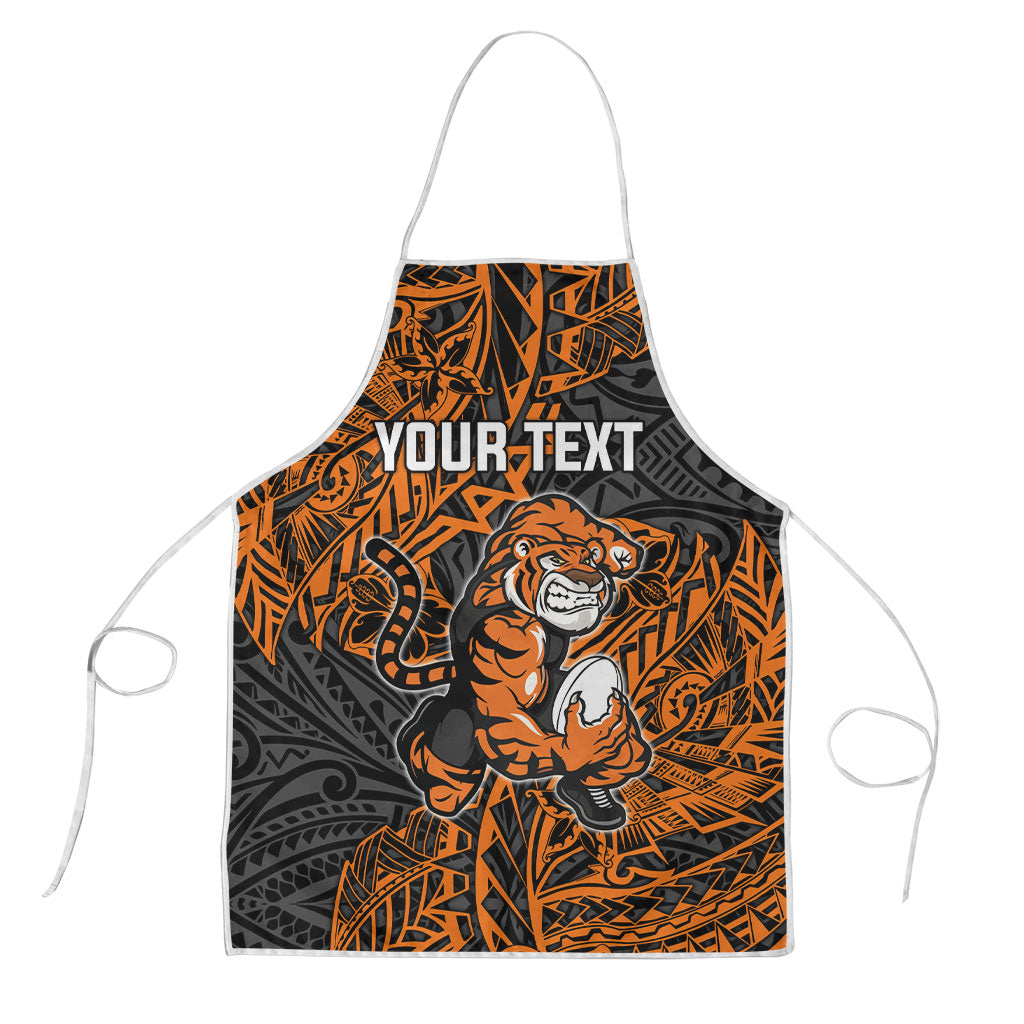 Personalized Wests Tigers Rugby Apron Polynesian Tribal Tiger Warrior - Orange Black Art