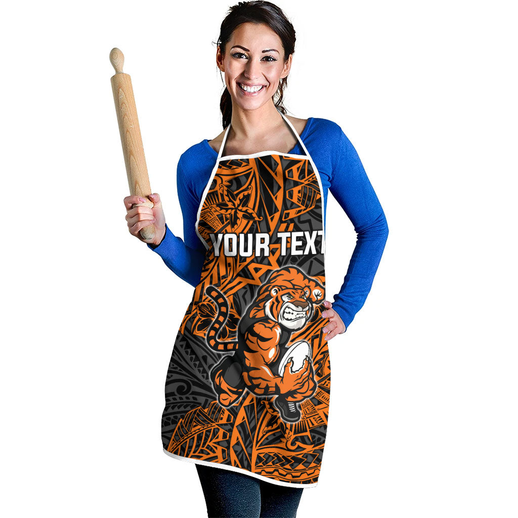 Personalized Wests Tigers Rugby Apron Polynesian Tribal Tiger Warrior - Orange Black Art