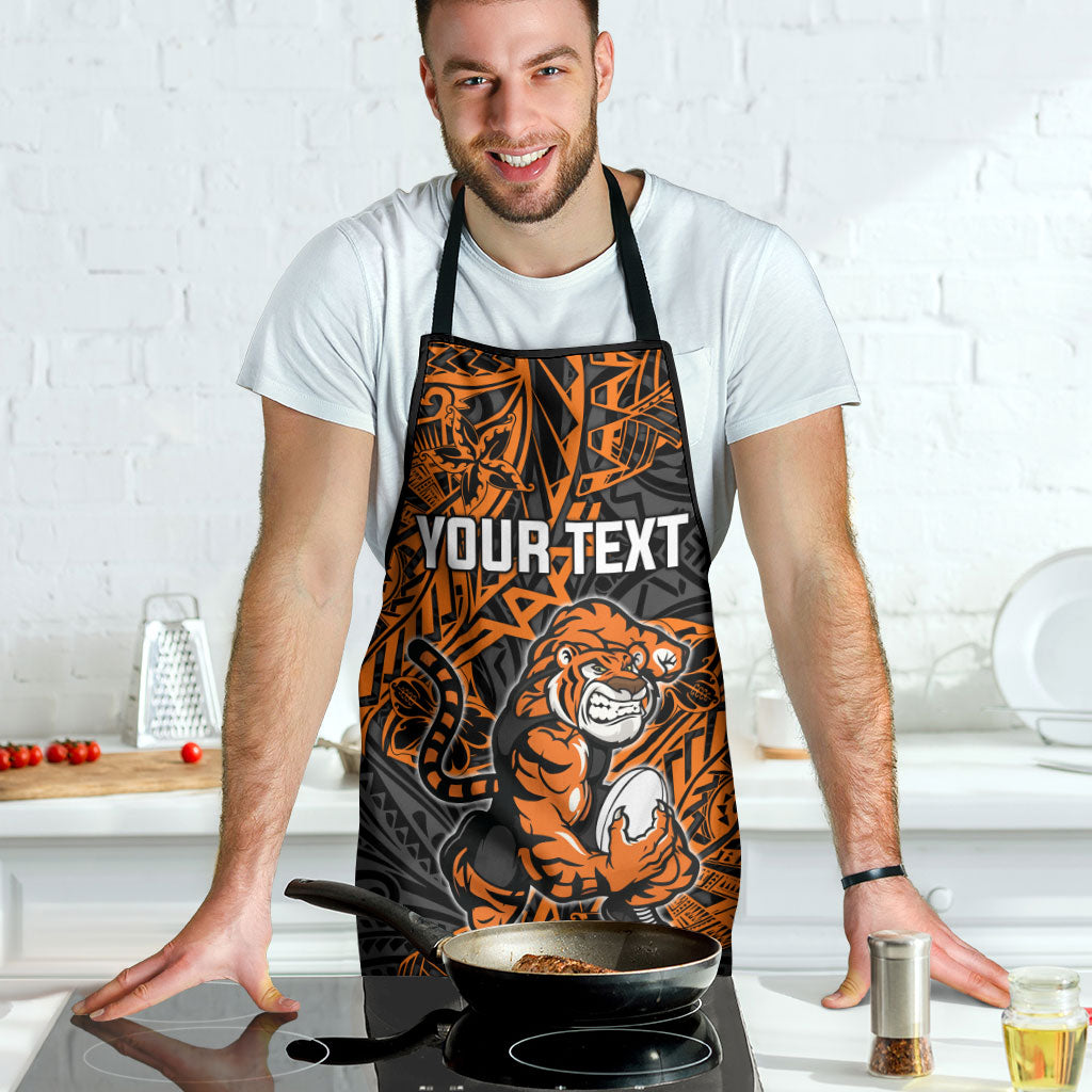 Personalized Wests Tigers Rugby Apron Polynesian Tribal Tiger Warrior - Orange Black Art