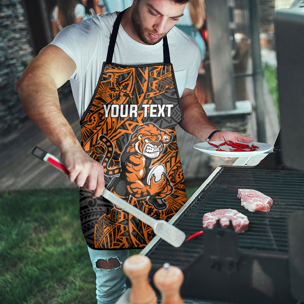 Personalized Wests Tigers Rugby Apron Polynesian Tribal Tiger Warrior - Orange Black Art