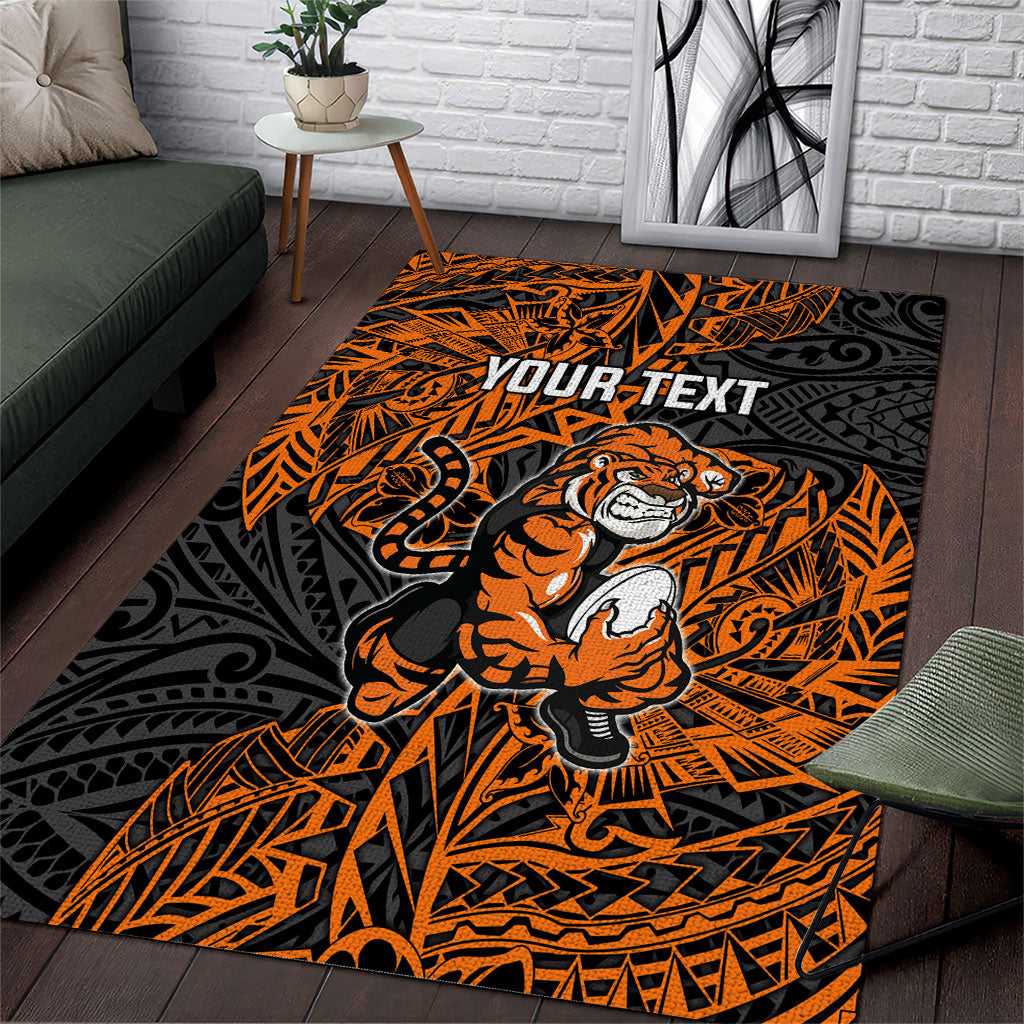 Personalized Wests Tigers Rugby Area Rug Polynesian Tribal Tiger Warrior - Orange Black Art
