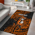 Personalized Wests Tigers Rugby Area Rug Polynesian Tribal Tiger Warrior - Orange Black Art