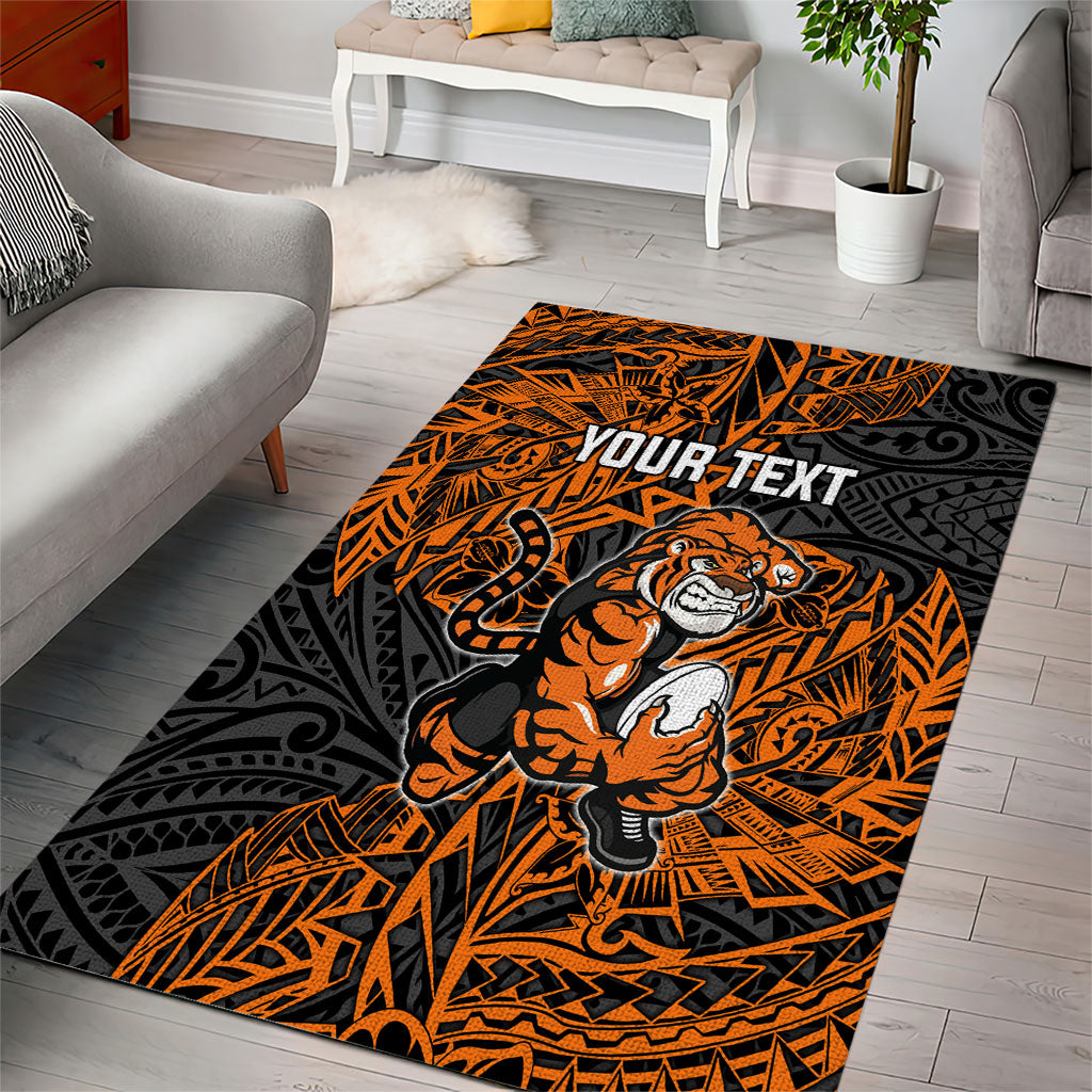 Personalized Wests Tigers Rugby Area Rug Polynesian Tribal Tiger Warrior - Orange Black Art