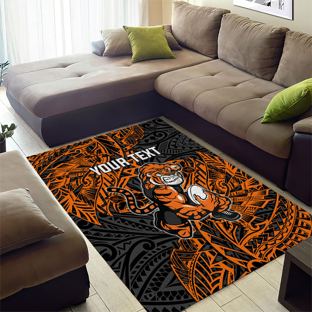 Personalized Wests Tigers Rugby Area Rug Polynesian Tribal Tiger Warrior - Orange Black Art