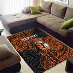 Personalized Wests Tigers Rugby Area Rug Polynesian Tribal Tiger Warrior - Orange Black Art
