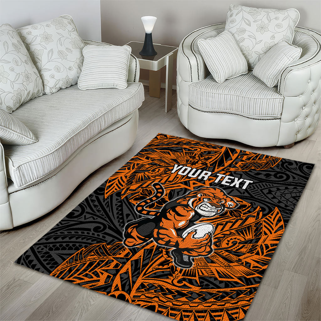 Personalized Wests Tigers Rugby Area Rug Polynesian Tribal Tiger Warrior - Orange Black Art