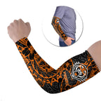 Personalized Wests Tigers Rugby Arm Sleeves Polynesian Tribal Tiger Warrior - Orange Black Art