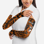 Personalized Wests Tigers Rugby Arm Sleeves Polynesian Tribal Tiger Warrior - Orange Black Art