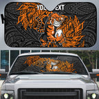 Personalized Wests Tigers Rugby Auto Sun Shade Polynesian Tribal Tiger Warrior - Orange Black Art