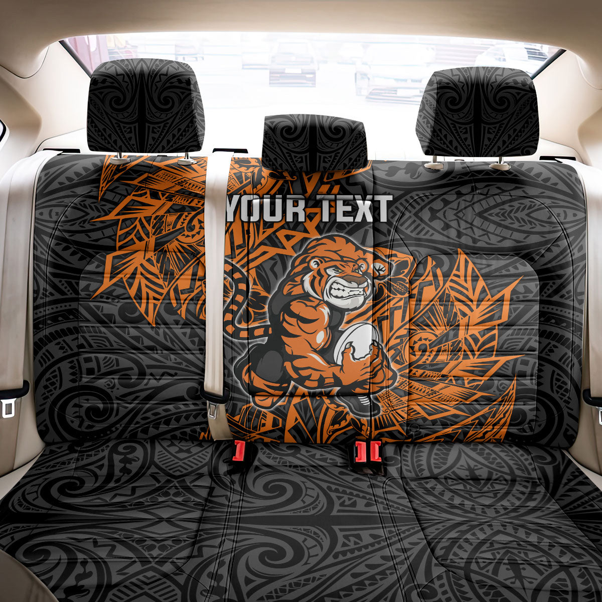 Personalized Wests Tigers Rugby Back Car Seat Cover Polynesian Tribal Tiger Warrior - Orange Black Art