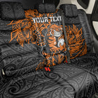 Personalized Wests Tigers Rugby Back Car Seat Cover Polynesian Tribal Tiger Warrior - Orange Black Art