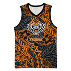 Personalized Wests Tigers Rugby Basketball Jersey Polynesian Tribal Tiger Warrior - Orange Black Art