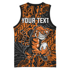 Personalized Wests Tigers Rugby Basketball Jersey Polynesian Tribal Tiger Warrior - Orange Black Art