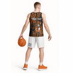 Personalized Wests Tigers Rugby Basketball Jersey Polynesian Tribal Tiger Warrior - Orange Black Art