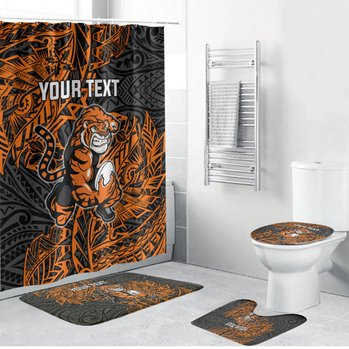 Personalized Wests Tigers Rugby Bathroom Set Polynesian Tribal Tiger Warrior - Orange Black Art