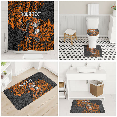 Personalized Wests Tigers Rugby Bathroom Set Polynesian Tribal Tiger Warrior - Orange Black Art