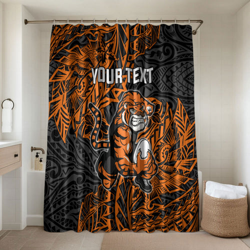 Personalized Wests Tigers Rugby Bathroom Set Polynesian Tribal Tiger Warrior - Orange Black Art