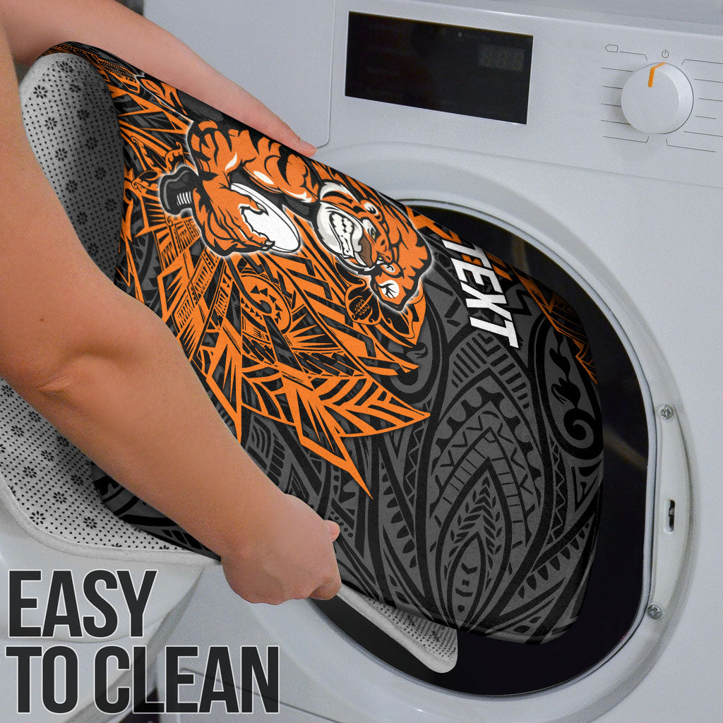 Personalized Wests Tigers Rugby Bathroom Set Polynesian Tribal Tiger Warrior - Orange Black Art