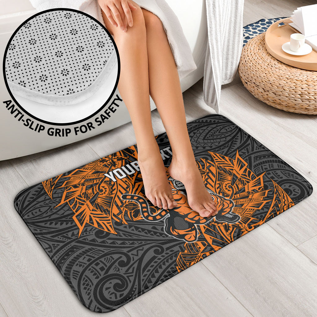 Personalized Wests Tigers Rugby Bathroom Set Polynesian Tribal Tiger Warrior - Orange Black Art