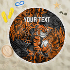 Personalized Wests Tigers Rugby Beach Blanket Polynesian Tribal Tiger Warrior - Orange Black Art