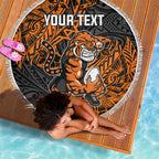 Personalized Wests Tigers Rugby Beach Blanket Polynesian Tribal Tiger Warrior - Orange Black Art