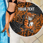Personalized Wests Tigers Rugby Beach Blanket Polynesian Tribal Tiger Warrior - Orange Black Art