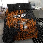 Personalized Wests Tigers Rugby Bedding Set Polynesian Tribal Tiger Warrior - Orange Black Art