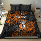 Personalized Wests Tigers Rugby Bedding Set Polynesian Tribal Tiger Warrior - Orange Black Art
