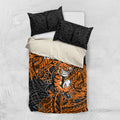 Personalized Wests Tigers Rugby Bedding Set Polynesian Tribal Tiger Warrior - Orange Black Art