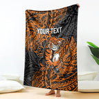 Personalized Wests Tigers Rugby Blanket Polynesian Tribal Tiger Warrior - Orange Black Art