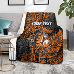 Personalized Wests Tigers Rugby Blanket Polynesian Tribal Tiger Warrior - Orange Black Art