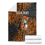 Personalized Wests Tigers Rugby Blanket Polynesian Tribal Tiger Warrior - Orange Black Art