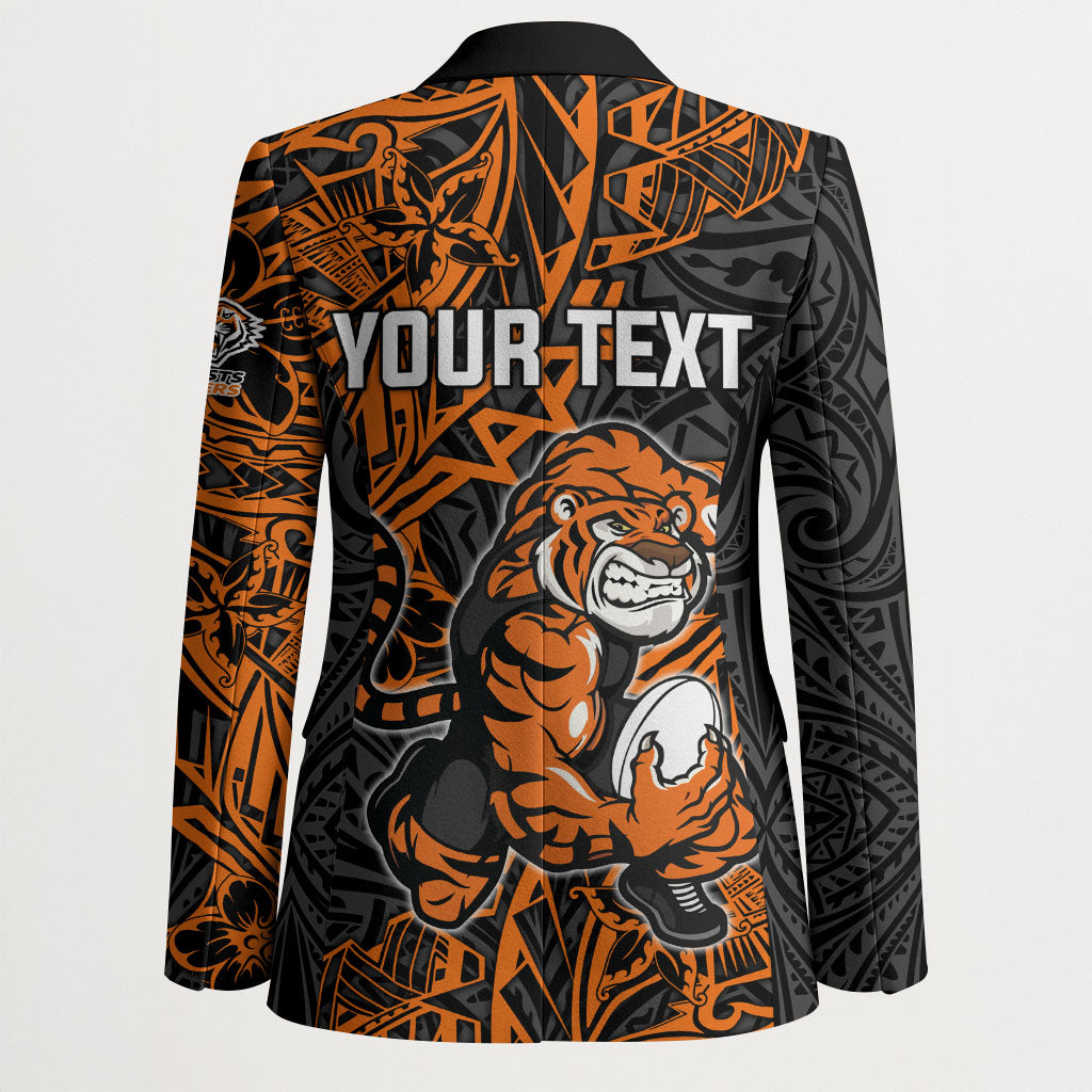 Personalized Wests Tigers Rugby Blazer Polynesian Tribal Tiger Warrior - Orange Black Art