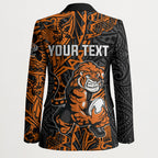 Personalized Wests Tigers Rugby Blazer Polynesian Tribal Tiger Warrior - Orange Black Art