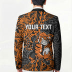 Personalized Wests Tigers Rugby Blazer Polynesian Tribal Tiger Warrior - Orange Black Art
