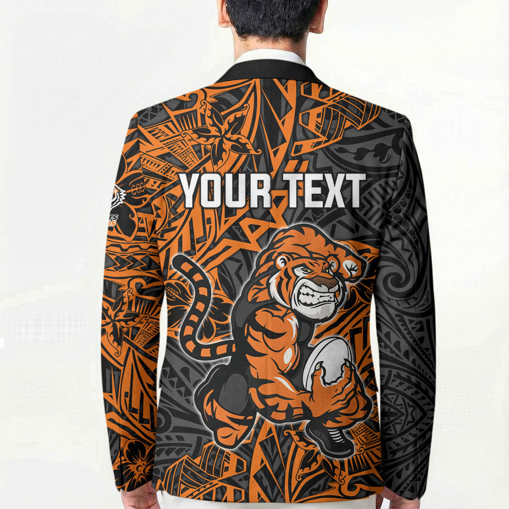 Personalized Wests Tigers Rugby Blazer Polynesian Tribal Tiger Warrior - Orange Black Art