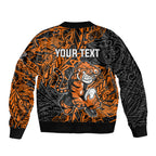 Personalized Wests Tigers Rugby Bomber Jacket Polynesian Tribal Tiger Warrior - Orange Black Art