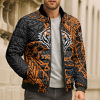 Personalized Wests Tigers Rugby Bomber Puffer Jacket Polynesian Tribal Tiger Warrior - Orange Black Art