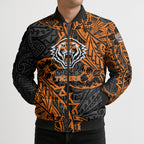 Personalized Wests Tigers Rugby Bomber Puffer Jacket Polynesian Tribal Tiger Warrior - Orange Black Art