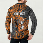 Personalized Wests Tigers Rugby Button Sweatshirt Polynesian Tribal Tiger Warrior - Orange Black Art