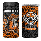 Personalized Wests Tigers Rugby 4 in 1 Can Cooler Tumbler Polynesian Tribal Tiger Warrior - Orange Black Art