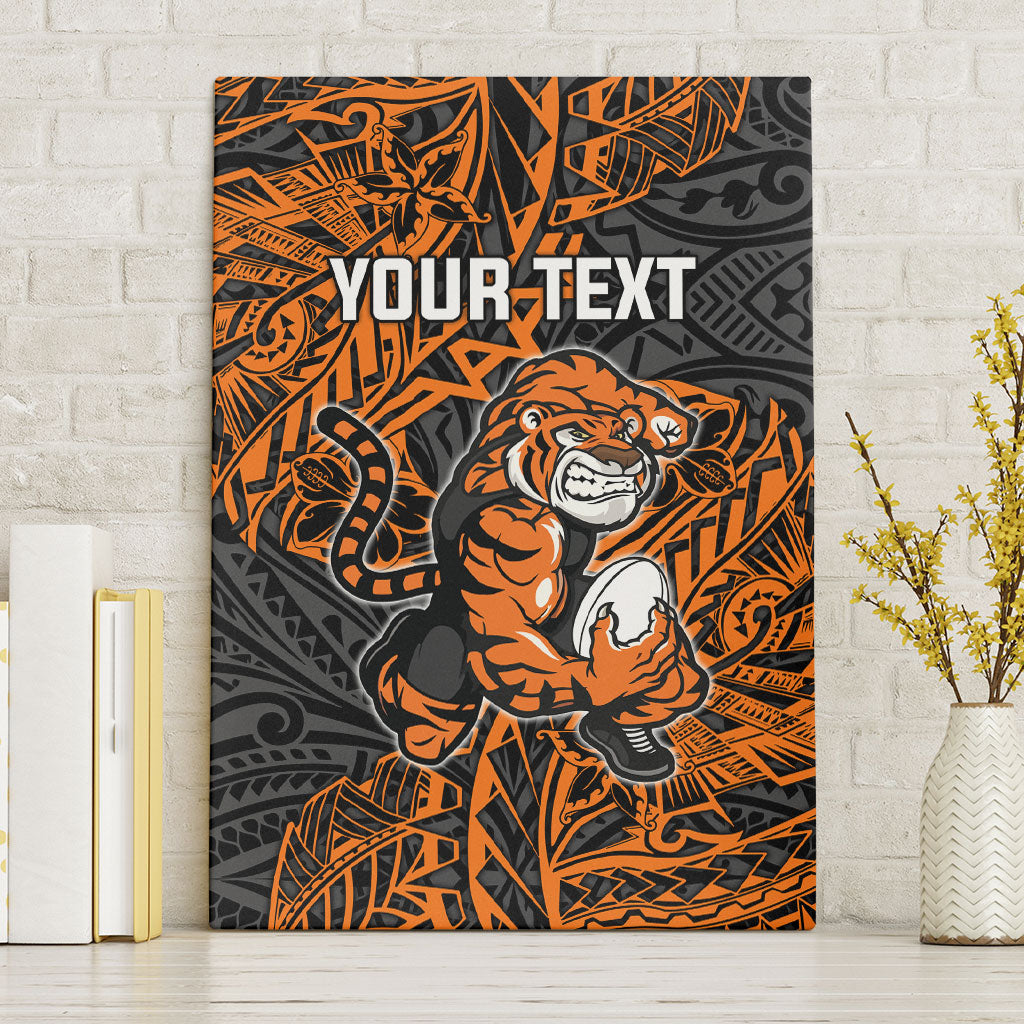 Personalized Wests Tigers Rugby Canvas Wall Art Polynesian Tribal Tiger Warrior - Orange Black Art