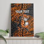 Personalized Wests Tigers Rugby Canvas Wall Art Polynesian Tribal Tiger Warrior - Orange Black Art