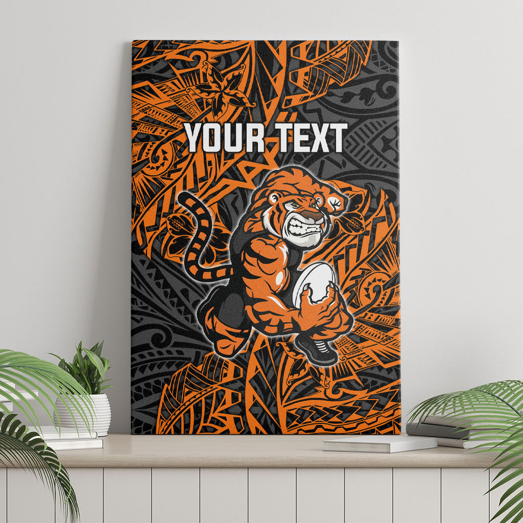 Personalized Wests Tigers Rugby Canvas Wall Art Polynesian Tribal Tiger Warrior - Orange Black Art