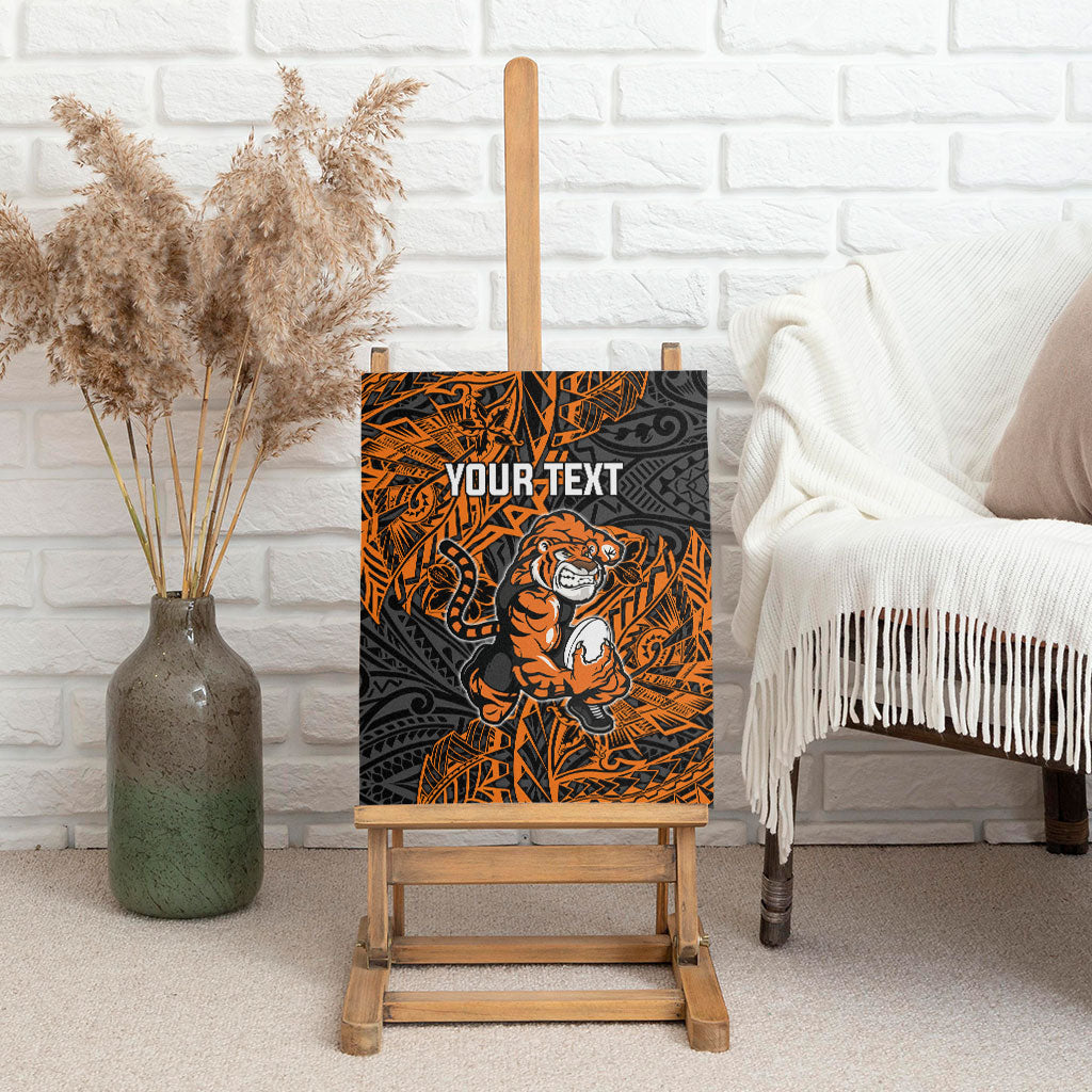 Personalized Wests Tigers Rugby Canvas Wall Art Polynesian Tribal Tiger Warrior - Orange Black Art