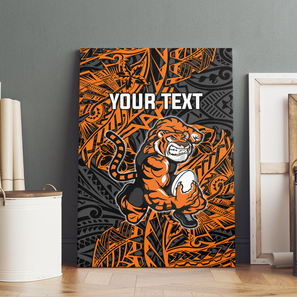 Personalized Wests Tigers Rugby Canvas Wall Art Polynesian Tribal Tiger Warrior - Orange Black Art
