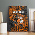 Personalized Wests Tigers Rugby Canvas Wall Art Polynesian Tribal Tiger Warrior - Orange Black Art