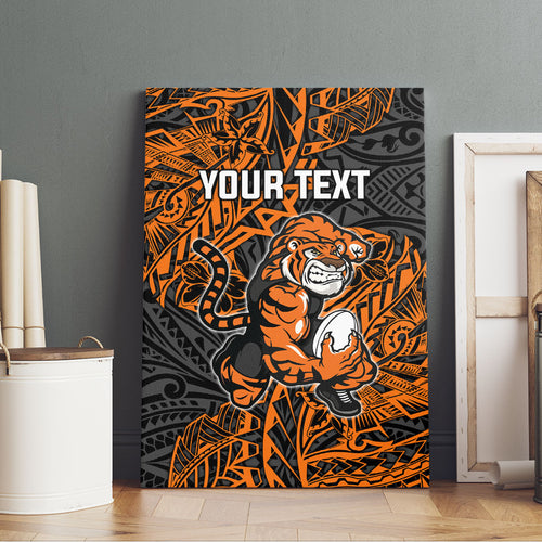 Personalized Wests Tigers Rugby Canvas Wall Art Polynesian Tribal Tiger Warrior - Orange Black Art