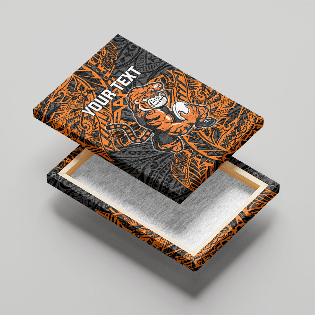 Personalized Wests Tigers Rugby Canvas Wall Art Polynesian Tribal Tiger Warrior - Orange Black Art